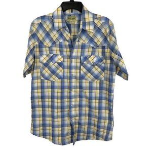 Rustic Ridge Men Button Down Plaid Short Sleeve Western Shirt Size M